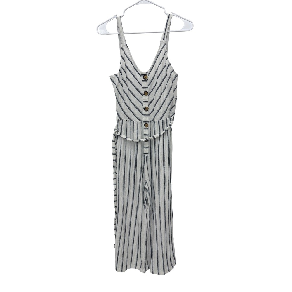 Primark Striped Button Front Belted Jumpsuit Nautical  Womens‎ 8 White Blue